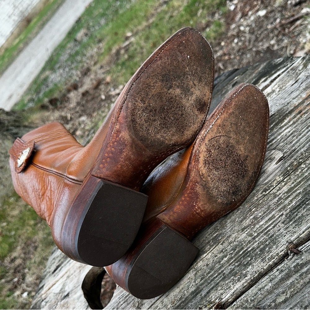 Vintage Lucchese Concho Cowboy Boots Women’s 9 Men’s 7 Western Patina Tobacco - Picture 12 of 13
